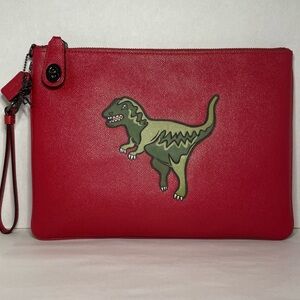 COACH REXY TURNLOCK 26 RED LEATHER WRISTLET CLUTCH BAG DINOSAUR 🦖 68248 RARE
